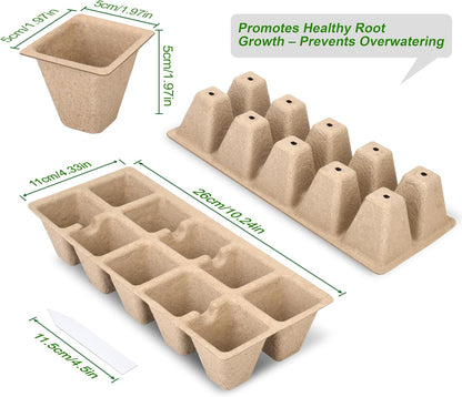 200 Cells Peat Pots, Seed Starter Trays Planting Trays for Seedlings