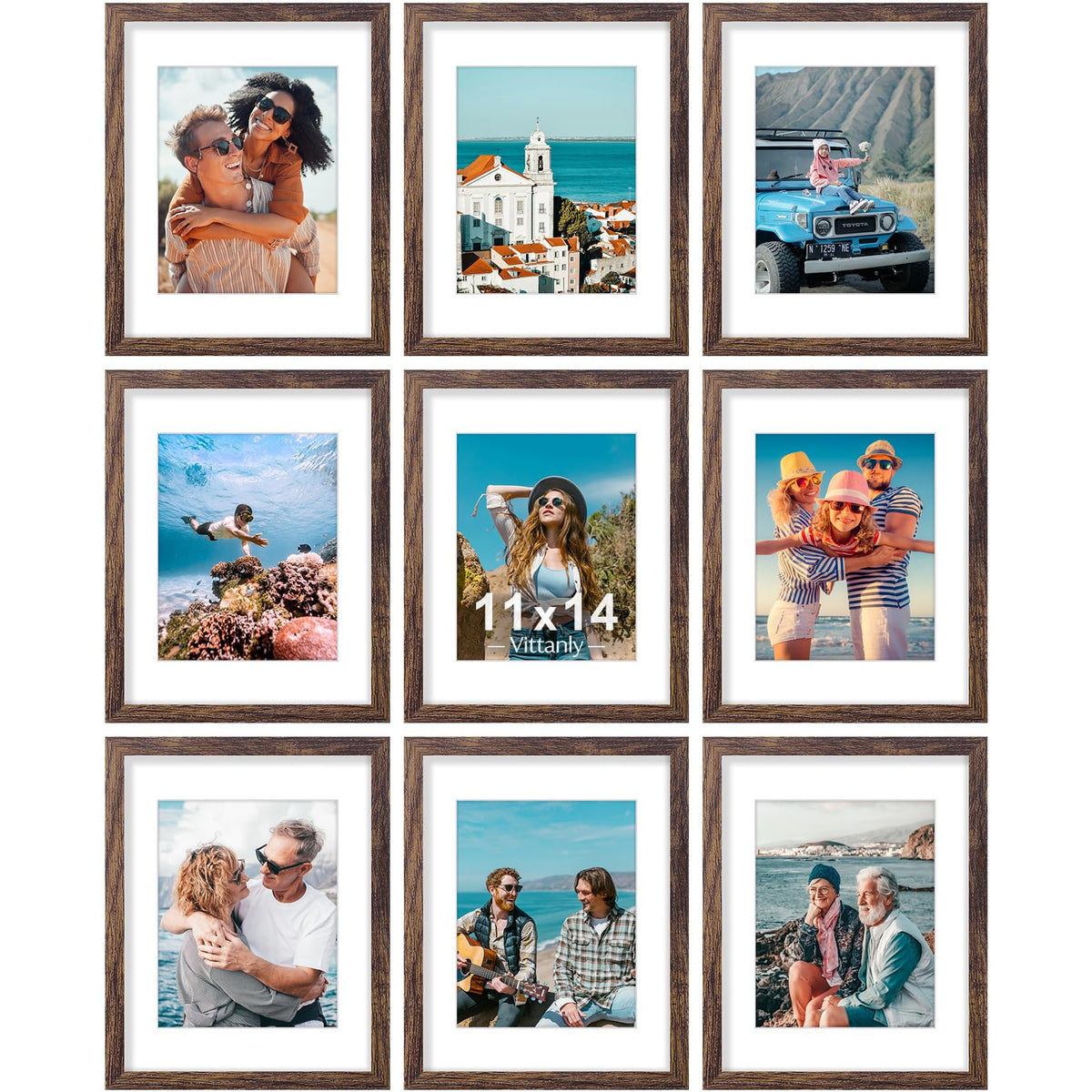 Vittanly 8x10 Picture Frames Set of 9 for Wall or Tabletop Display, Gold