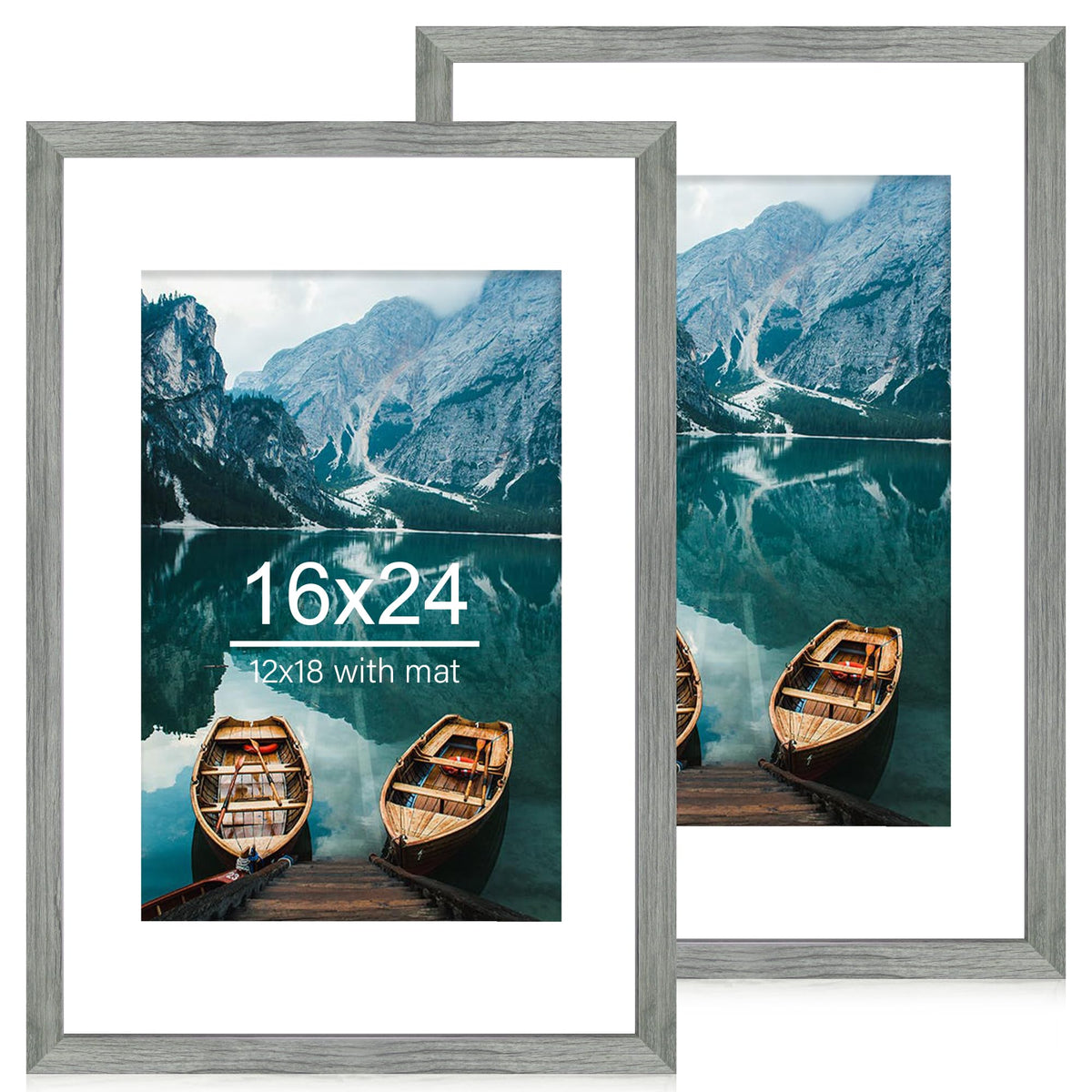 Hongkee 5x7 Picture Frame Set of 2, Real Glass and Wood Frame for Mat 4x6