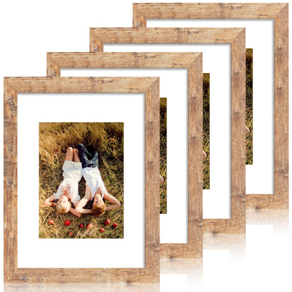 iRahmen 8x10 Picture Frame Set of 4, High Definition Real Glass Rustic Brown Frame, 8 x 10 Wood Photo Frames for Desktop Display and Wall Mounting
