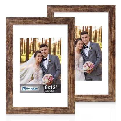 Hongkee 5x7 Picture Frame Set of 2, Real Glass and Wood Frame for Mat 4x6