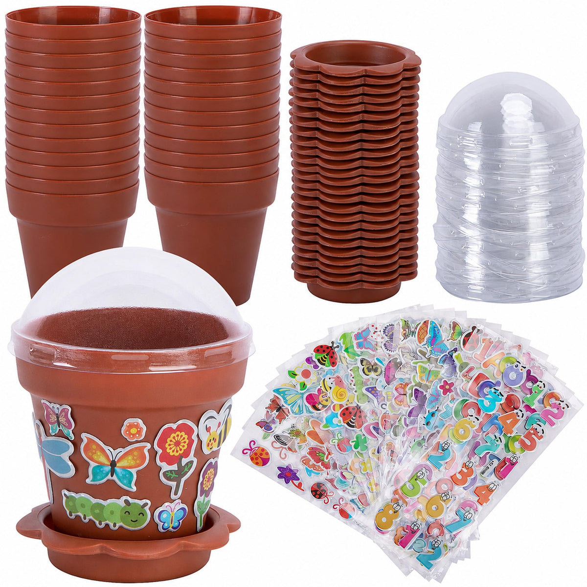 PURPLE STAR 1N 50 Packs Cupcake Plant Nursery Pots with Humidity Dome- Planting Containers Cups- Small Flower Pots with Trays & Lids for Indoor Outdoor Seedling Succulent Vegetable (Wine Red)