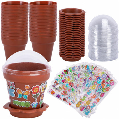 PURPLE STAR 1N 50 Packs Cupcake Plant Nursery Pots with Humidity Dome- Planting Containers Cups- Small Flower Pots with Trays & Lids for Indoor Outdoor Seedling Succulent Vegetable (Wine Red)