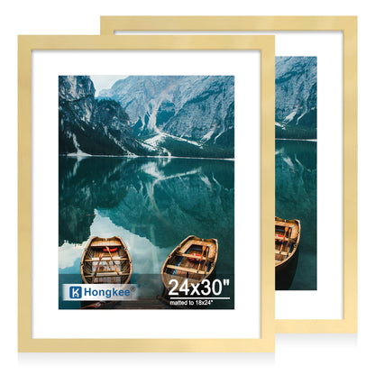 Hongkee 5x7 Picture Frame Set of 2, Real Glass and Wood Frame for Mat 4x6
