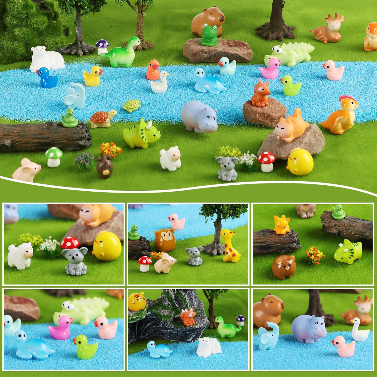 Mini Resin Animals Figures, 50PCS Tiny Resin Animal Miniature Figurines Garden Decor Micro Landscape Fairy Dollhouse Ornament for Fairy Garden, Dollhouse, Plant Pots, Bonsai Craft Decor