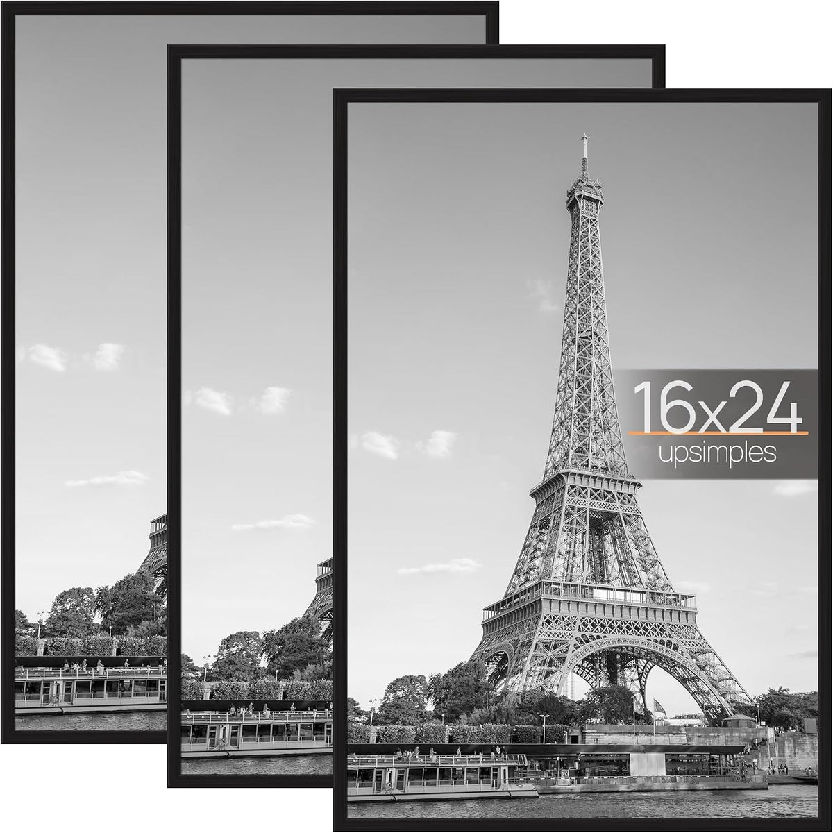 upsimples 16x24 Poster Frame, Easy Slide-In Assembly, Black, 3 Pack