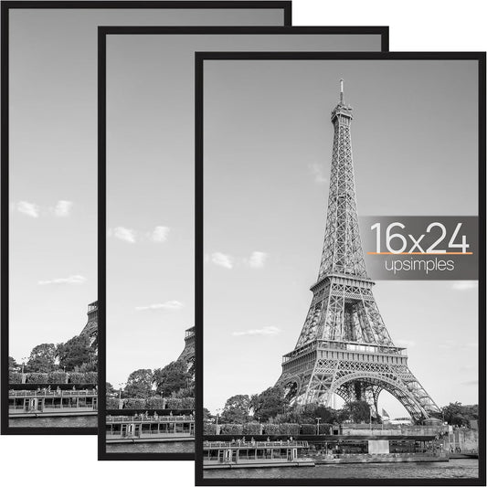 upsimples 16x24 Poster Frame, Easy Slide-In Assembly, Black, 3 Pack