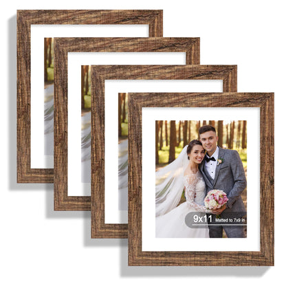 Hongkee 8x10 Picture Frame Set of 4, Real Glass and Wood Frame, 5x7 Mat