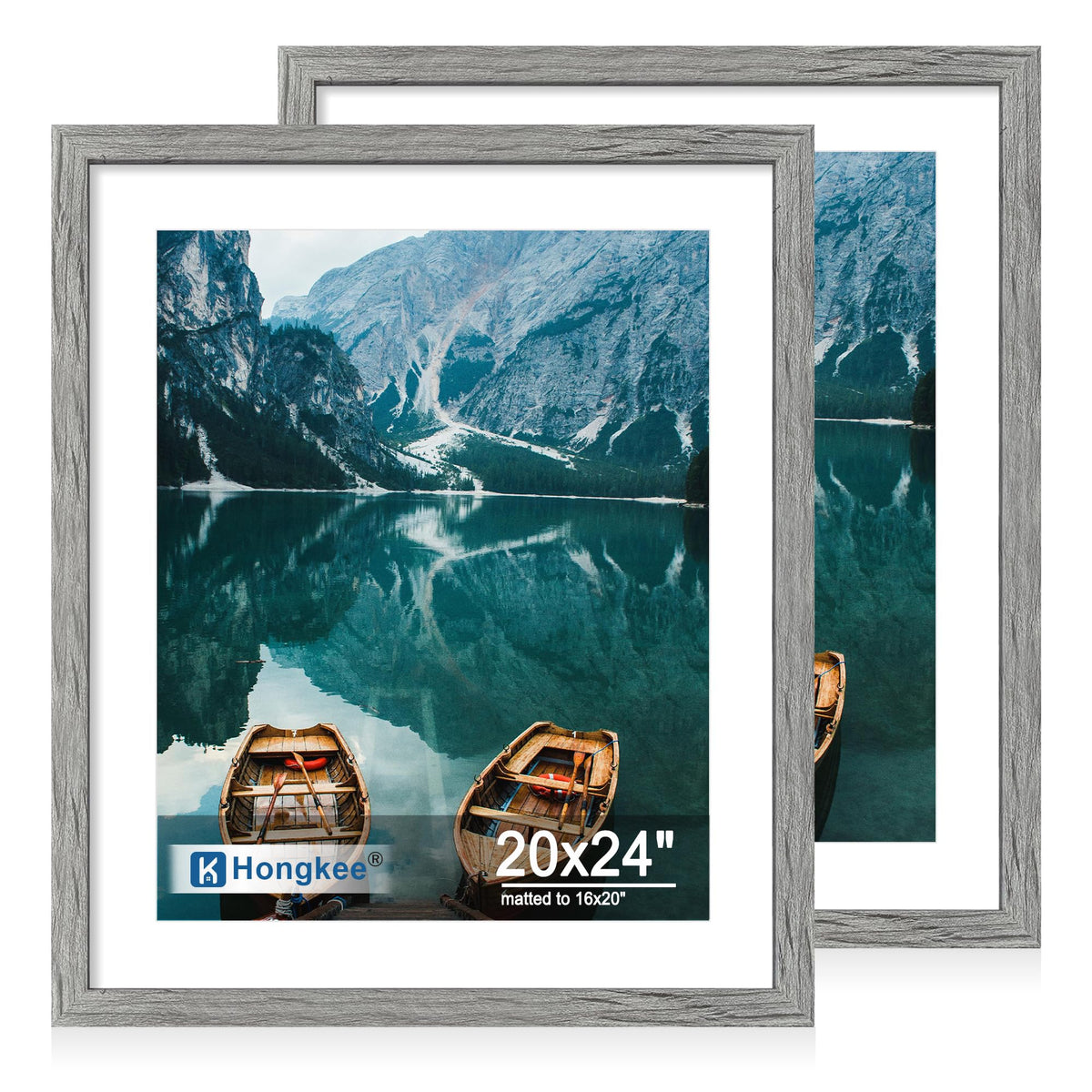Hongkee 5x7 Picture Frame Set of 2, Real Glass and Wood Frame for Mat 4x6