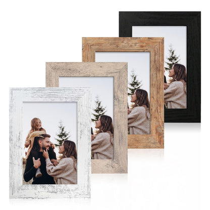 iRahmen 8x10 Picture Frame Set of 4, High Definition Real Glass Rustic Brown Frame, 8 x 10 Wood Photo Frames for Desktop Display and Wall Mounting