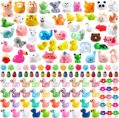 DULEFUN 150pcs Mini Resin Animals, Colorful Duck Figurine Hide DIY Decor