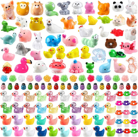 DULEFUN 150pcs Mini Resin Animals, Colorful Duck Figurine Hide DIY Decor