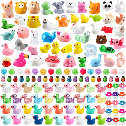 DULEFUN 150pcs Mini Resin Animals, Colorful Duck Figurine Hide DIY Decor