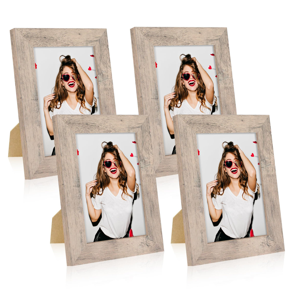 iRahmen 8x10 Picture Frame Set of 4, High Definition Real Glass Rustic Brown Frame, 8 x 10 Wood Photo Frames for Desktop Display and Wall Mounting