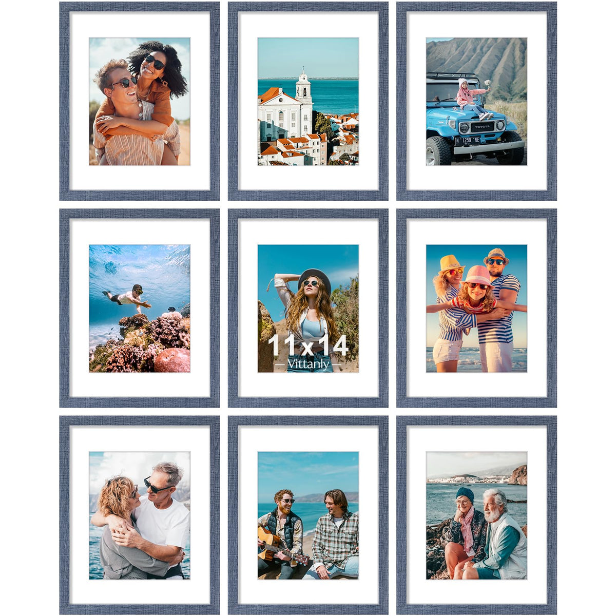 Vittanly 8x10 Picture Frames Set of 9 for Wall or Tabletop Display, Gold