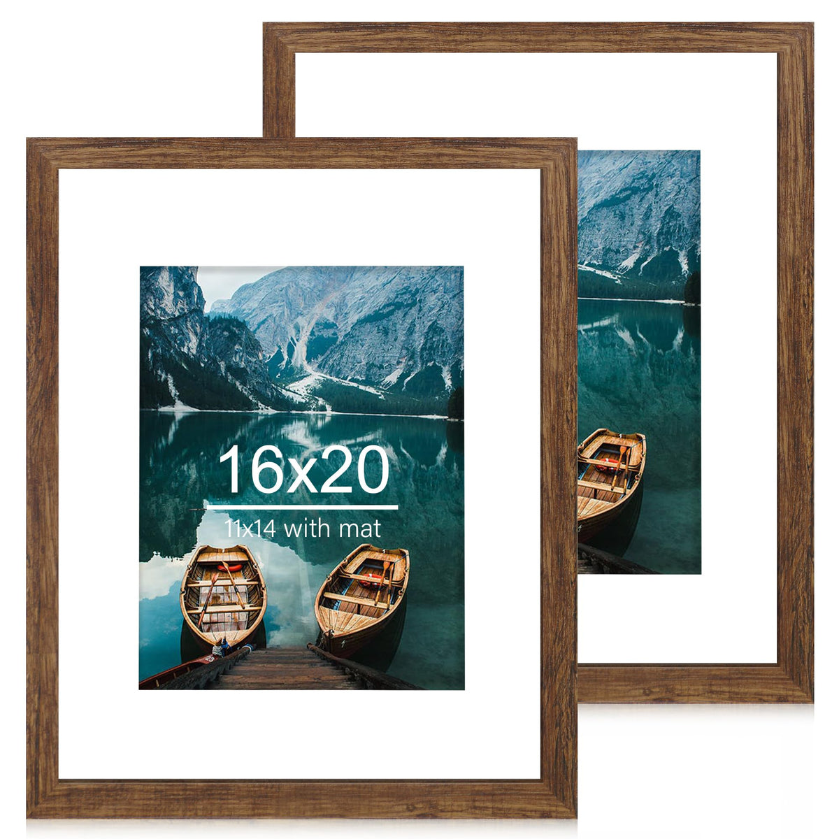 Hongkee 5x7 Picture Frame Set of 2, Real Glass and Wood Frame for Mat 4x6
