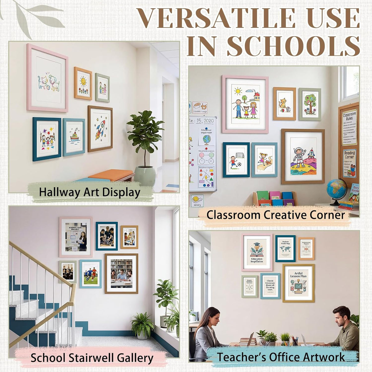 8 x 10, 5 x 7, 4 x 6 Picture Frame Set of 6, Boho Colorful Photo Frames