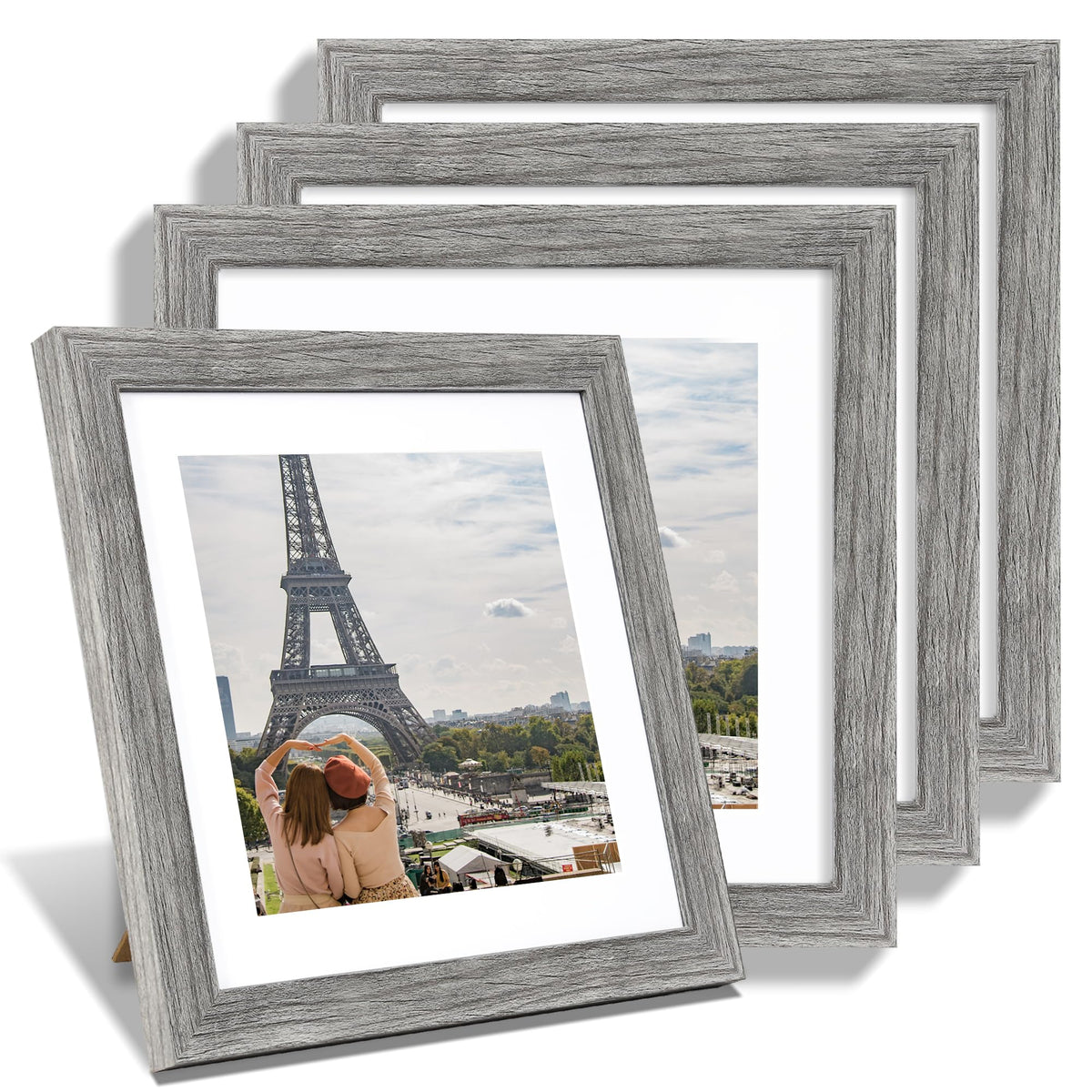 Hongkee 8x10 Picture Frame Set of 4, Real Glass and Wood Frame, 5x7 Mat