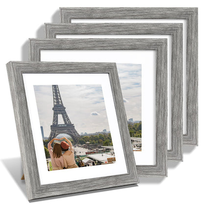 Hongkee 8x10 Picture Frame Set of 4, Real Glass and Wood Frame, 5x7 Mat