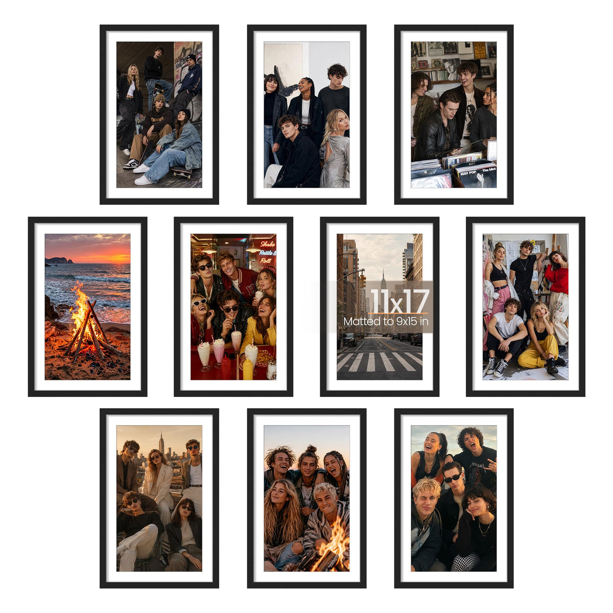 upsimples 4x6 Picture Frame, Photo Collage Wall Decor Set of 10, Black
