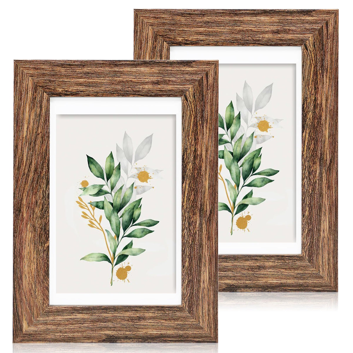 Hongkee 5x7 Picture Frame Set of 2, Real Glass and Wood Frame for Mat 4x6