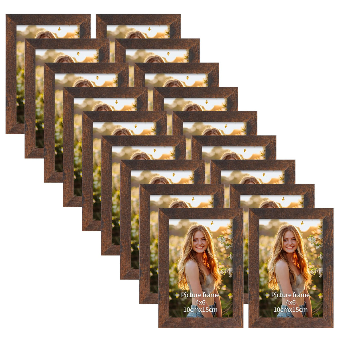 PETAFLOP Wooden Bulk 4x6 Picture Frame Set of 18, Rustic Brown Photo Frames Fits 4 by 6 for Wall or Tabletop Display