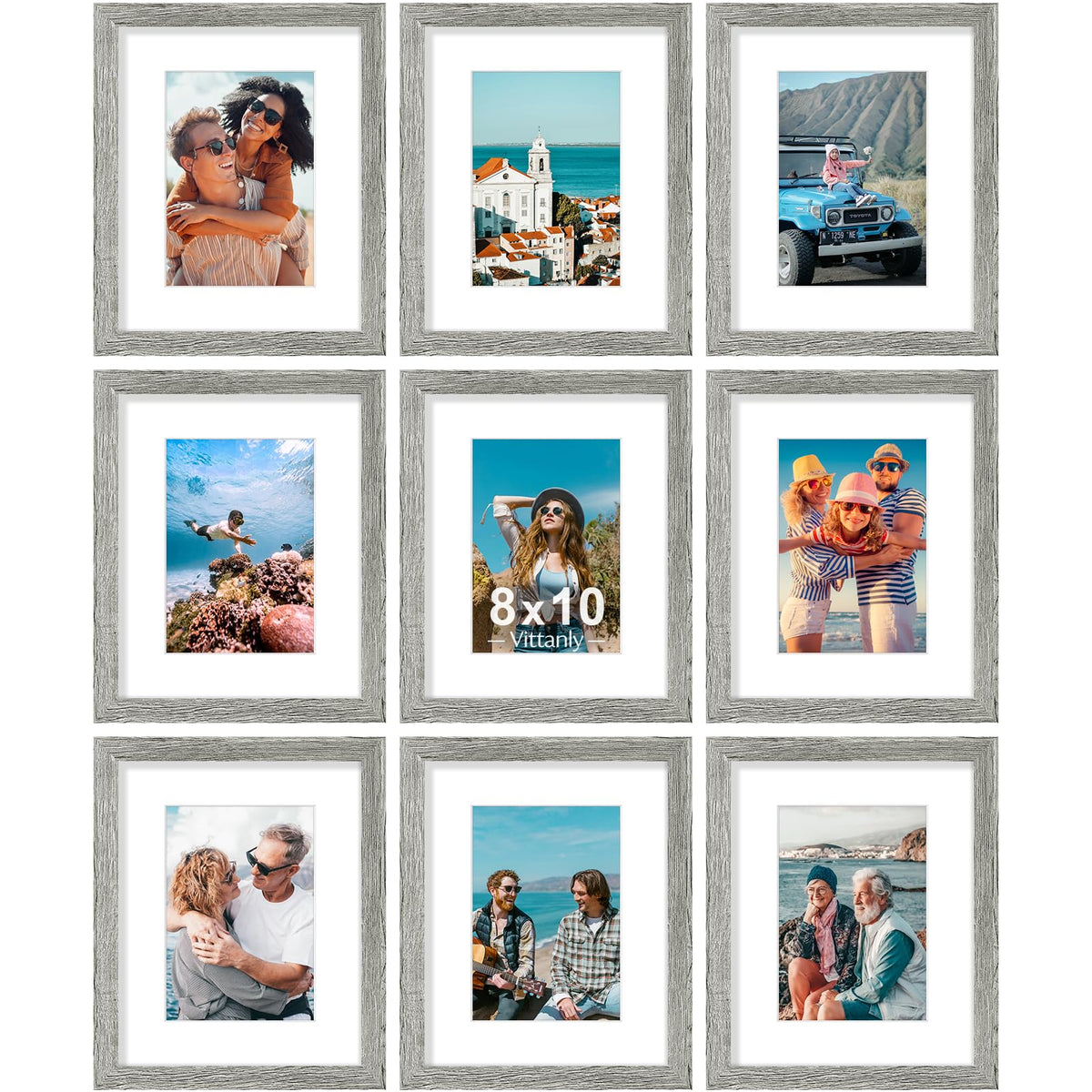Vittanly 8x10 Picture Frames Set of 9 for Wall or Tabletop Display, Gold