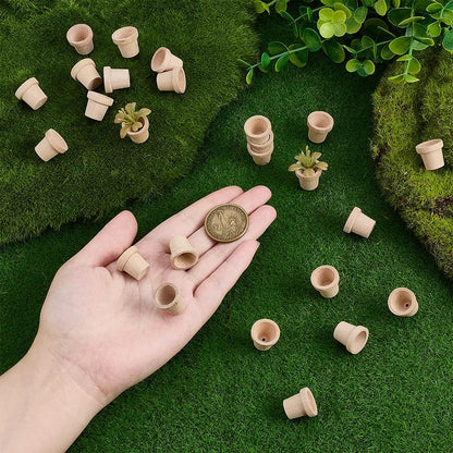 PH PandaHall 25pcs Mini Wood Flower Pots 0.6x0.6 Inch Natural Wooden Flower Pots Burlywood Rustic Planters for Home Decor Christmas Birthday Gifts Plant Lovers Crafting DIY Projects