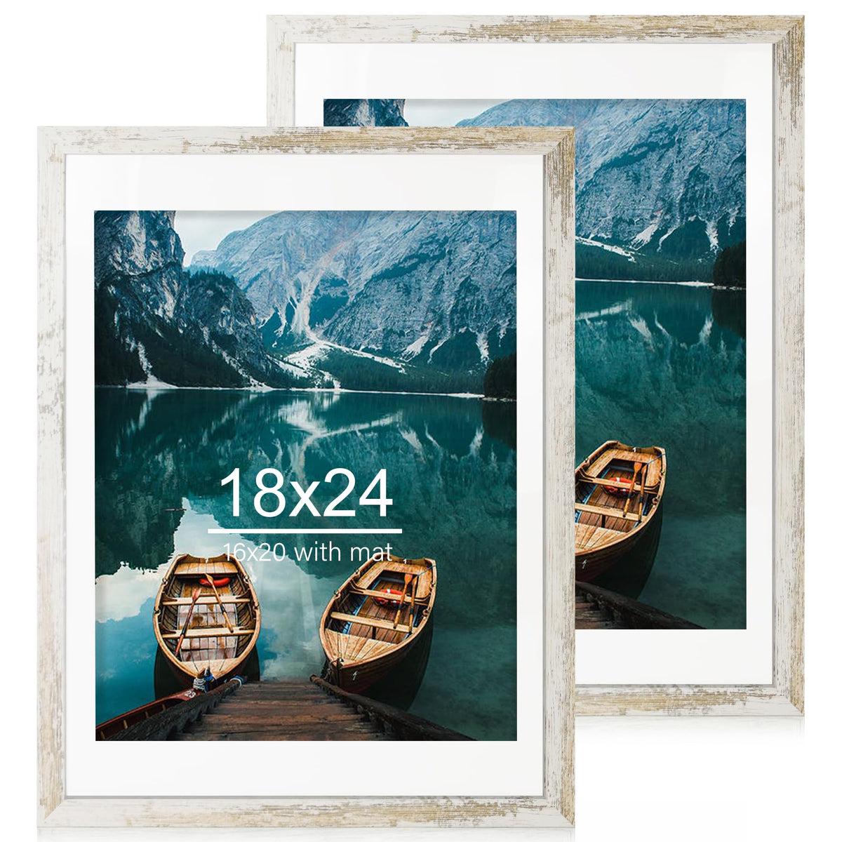 Hongkee 5x7 Picture Frame Set of 2, Real Glass and Wood Frame for Mat 4x6
