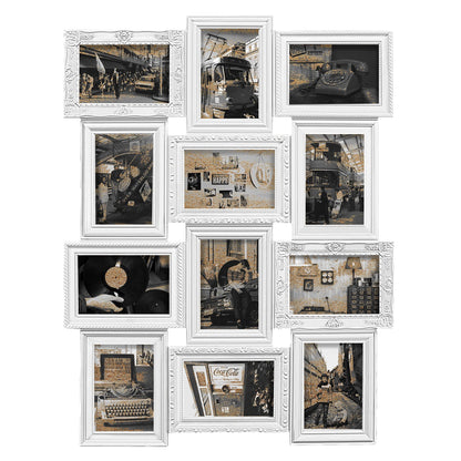 Jerry & Maggie 12 Opening Collage Photo Frame Rustic 23×18 Vintage Embossed Finish PVC Picture Frames Selfie Gallery Collage Wall Hanging For 6×4 Photo, Vintage