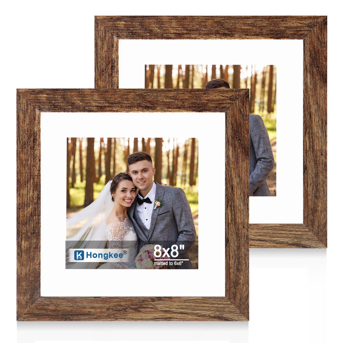 Hongkee 5x7 Picture Frame Set of 2, Real Glass and Wood Frame for Mat 4x6