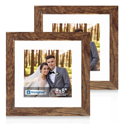 Hongkee 5x7 Picture Frame Set of 2, Real Glass and Wood Frame for Mat 4x6