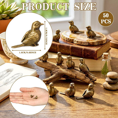 Weysat 50 Pcs Mini Bronze Bird Statue, Falls Bird Figurine Decor