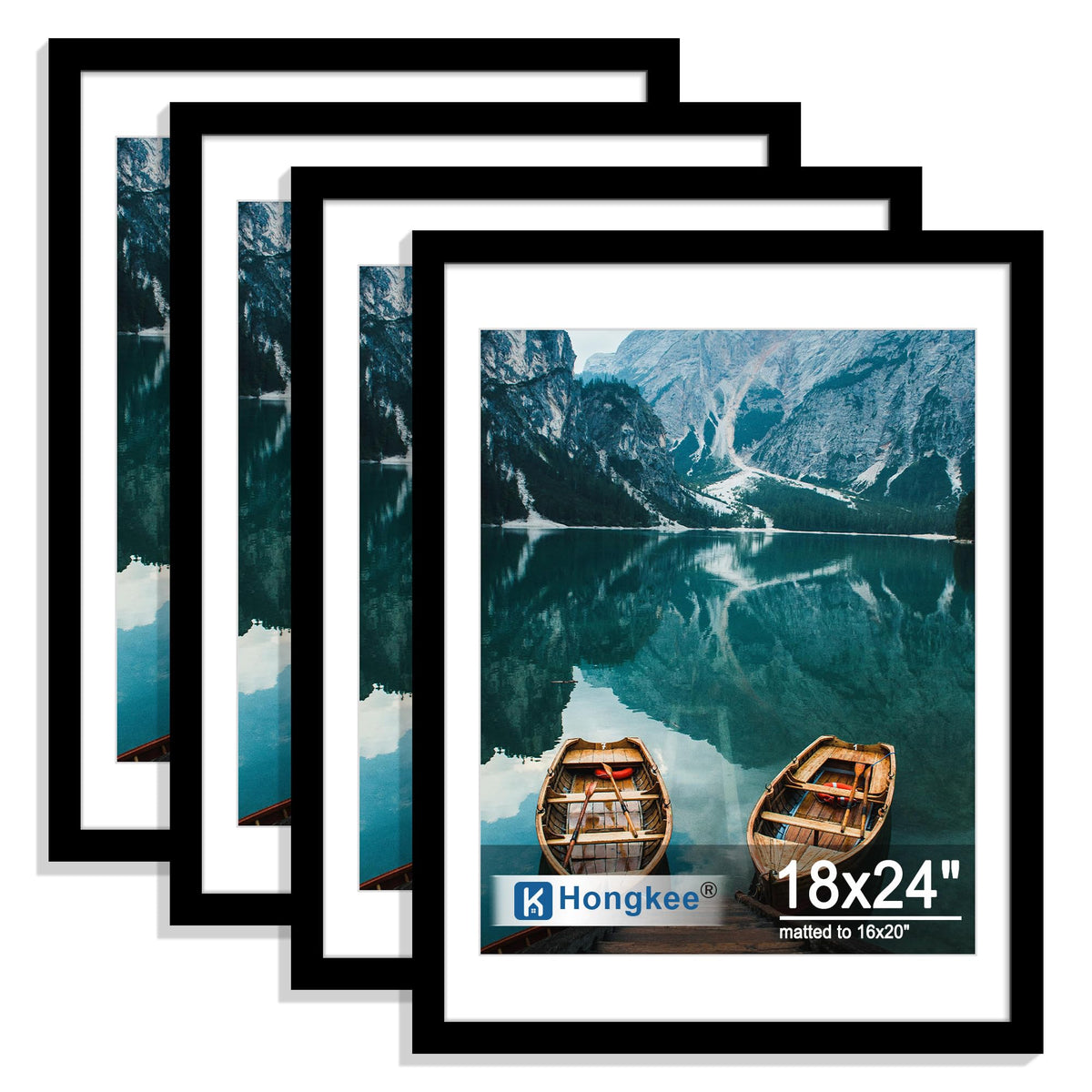 Hongkee 8x10 Picture Frame Set of 4, Real Glass and Wood Frame, 5x7 Mat