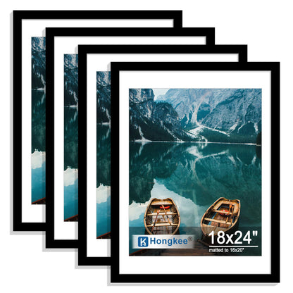 Hongkee 8x10 Picture Frame Set of 4, Real Glass and Wood Frame, 5x7 Mat