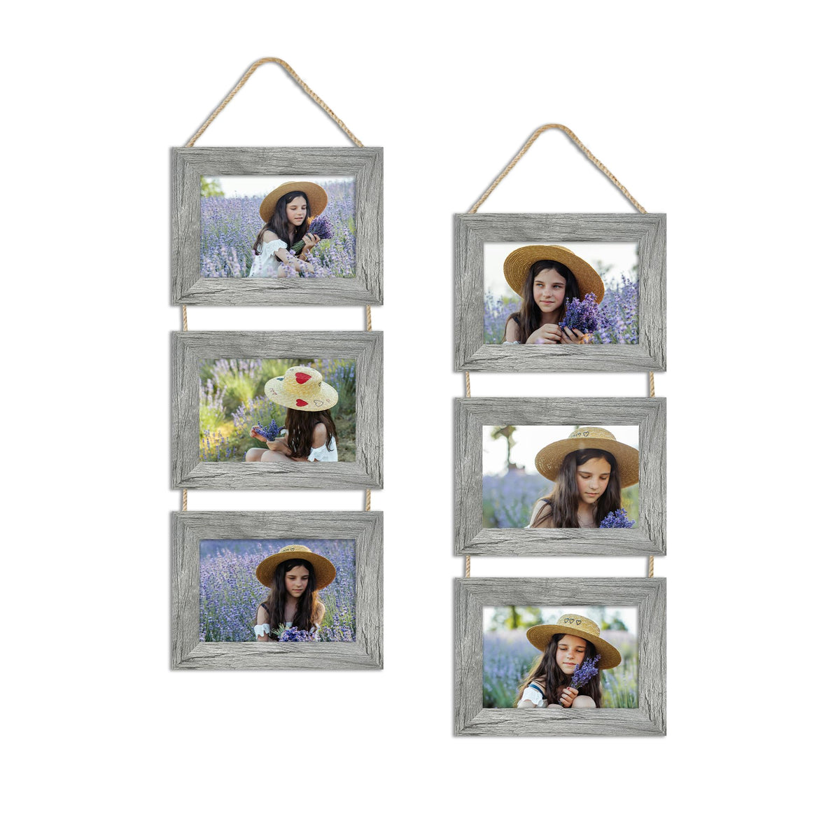 4x6 Collage Picture Frames Set of 2, Rustic Wooden Real Glass Vertical Hanging 3 Opening 4 by 6 Photo Frame, Rustic Brown