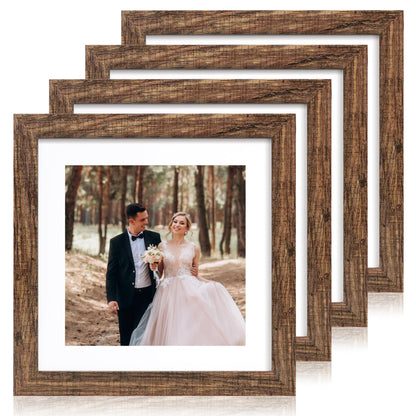 iRahmen 8x10 Picture Frame Set of 4, High Definition Real Glass Rustic Brown Frame, 8 x 10 Wood Photo Frames for Desktop Display and Wall Mounting