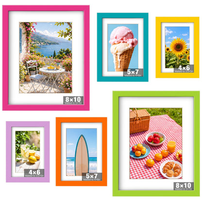 8 x 10, 5 x 7, 4 x 6 Picture Frame Set of 6, Boho Colorful Photo Frames