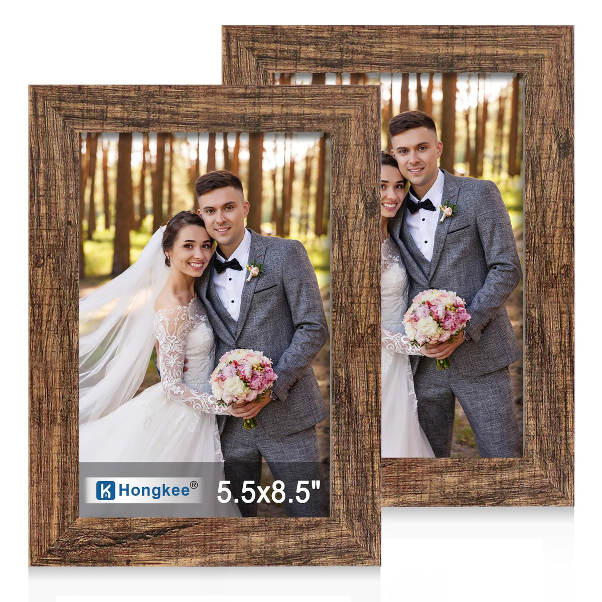 Hongkee 5x7 Picture Frame Set of 2, Real Glass and Wood Frame for Mat 4x6