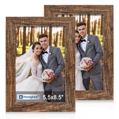 Hongkee 5x7 Picture Frame Set of 2, Real Glass and Wood Frame for Mat 4x6