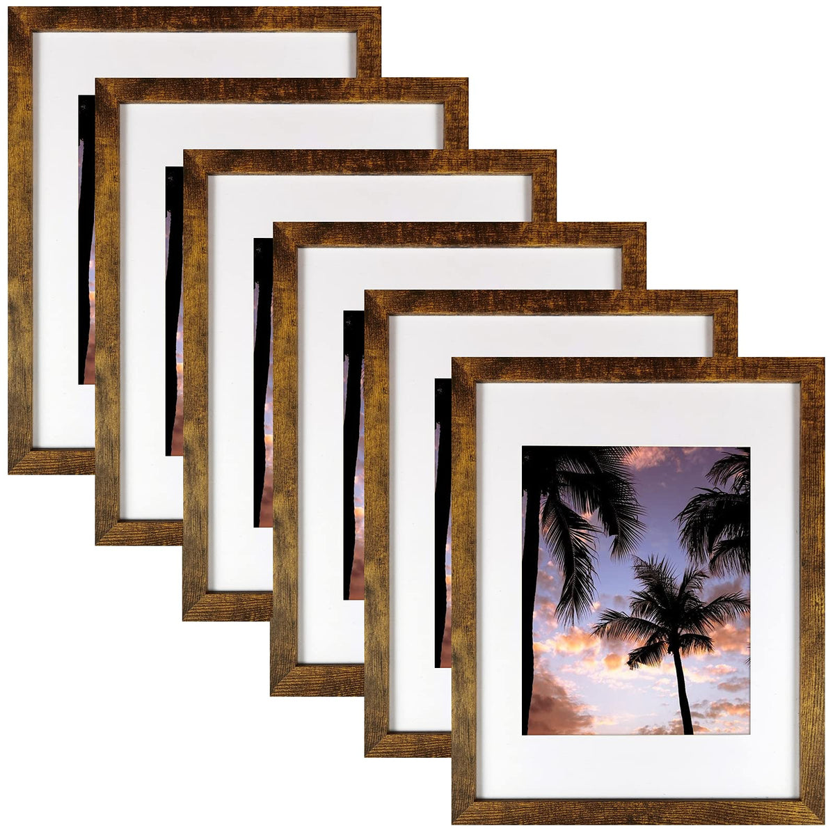 SESEAT 8x10 Picture Frame Brown Set of 6, Display Pictures 5x7 With mat or 8x10 Without Mat