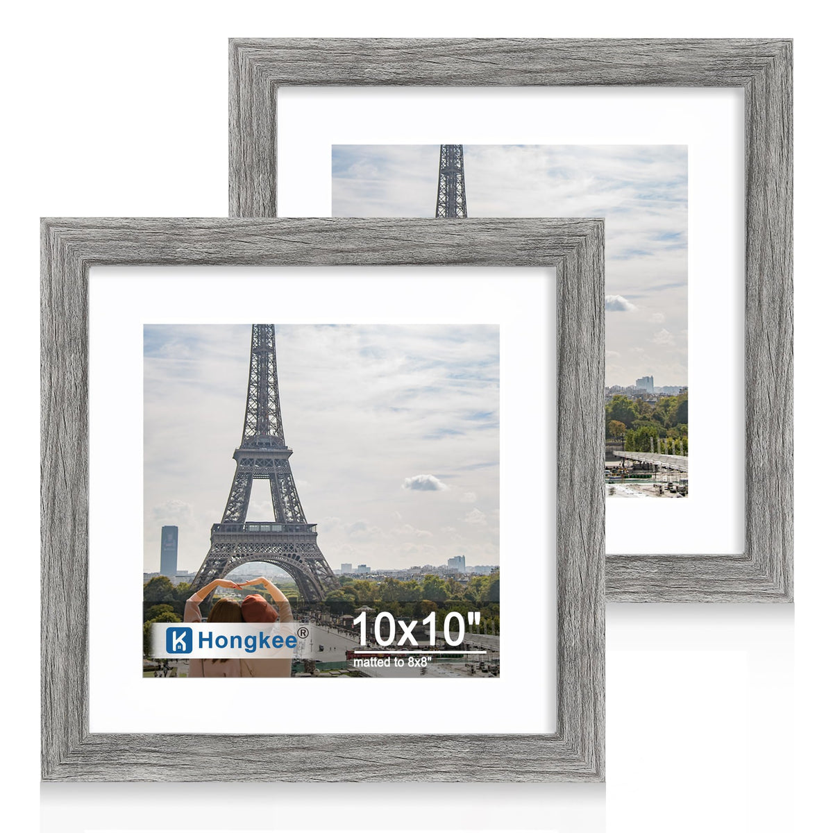 Hongkee 5x7 Picture Frame Set of 2, Real Glass and Wood Frame for Mat 4x6