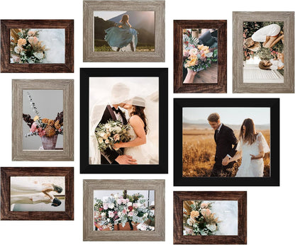 LUCKYLIFE Picture Frames Collage Wall Decor 10-Pack, Gallery Wall Frame Set with 8x10 5x7 4x6 Frames in 3 Different Finishes