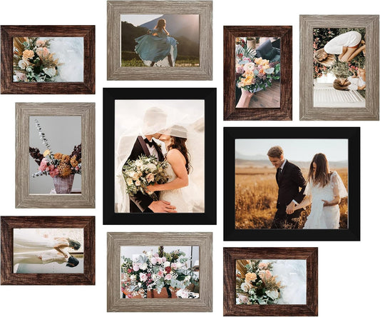 LUCKYLIFE Picture Frames Collage Wall Decor 10-Pack, Gallery Wall Frame Set with 8x10 5x7 4x6 Frames in 3 Different Finishes