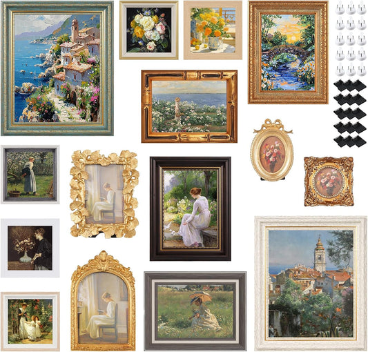 15 Pack Vintage Picture Frames for Wall or Tabletop Display Ornate Vintage Picture Frames Vintage Wall Art for Gallery Bedroom Living Room Antique Photo Frame for Wall Décor