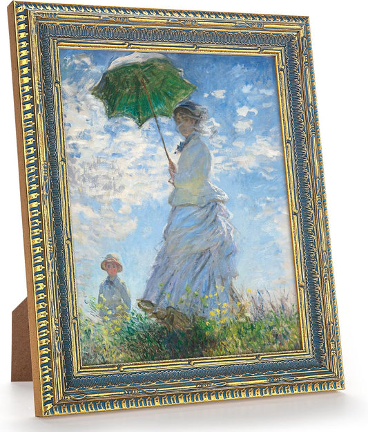 GULETHUN Vintage Gold Raised Frame with Blue Accent, 8x10 Ornate Picture Frames, Home Decor Antique Gallery Poster Photo Frames 8 by 10, Horizontal or Vertical Display