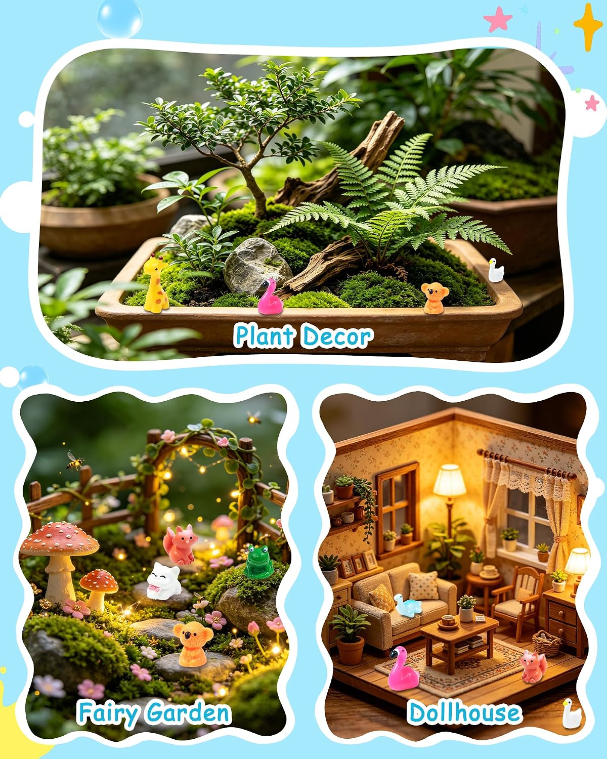 FIVEIZERO 56 Styles Mini Resin Animal Figurines Bulk, Unique Assorted Tiny Little Animals to Hide, Small Figures for Micro Fairy Garden, Party Favors, Dollhouse Crafts Decor