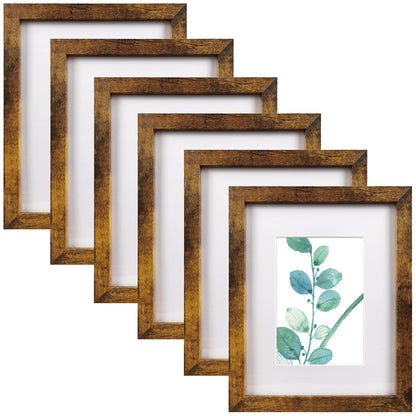 SESEAT 8x10 Picture Frame Brown Set of 6, Display Pictures 5x7 With mat or 8x10 Without Mat