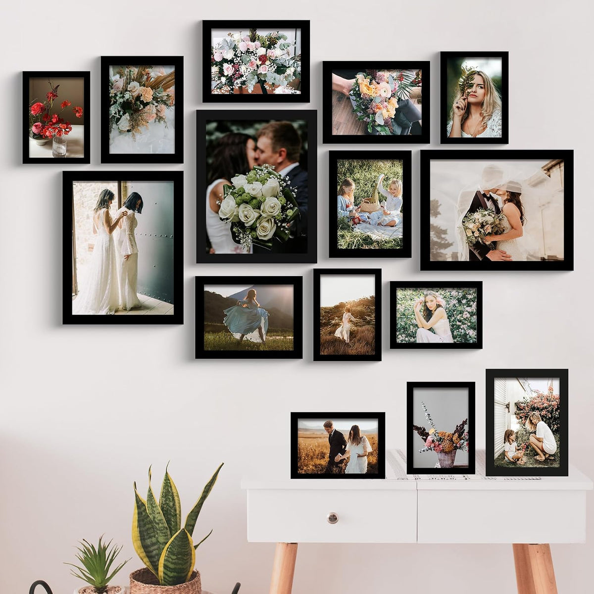 BESCRCL 15 Pack Real Glass Picture Frames Collage Wall Decor, Including 3pcs 8x10, 6pcs 5x7, 6pcs 4x6 Photo Frames for Gallery Wall or Tabletop Display, Black