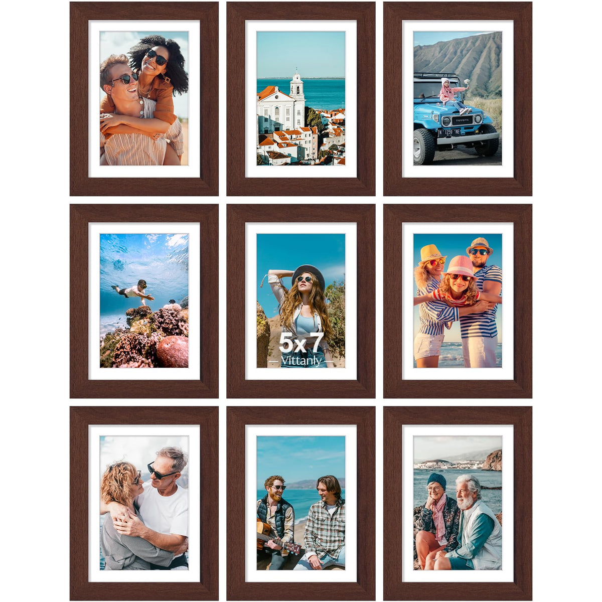Vittanly 8x10 Picture Frames Set of 9 for Wall or Tabletop Display, Gold